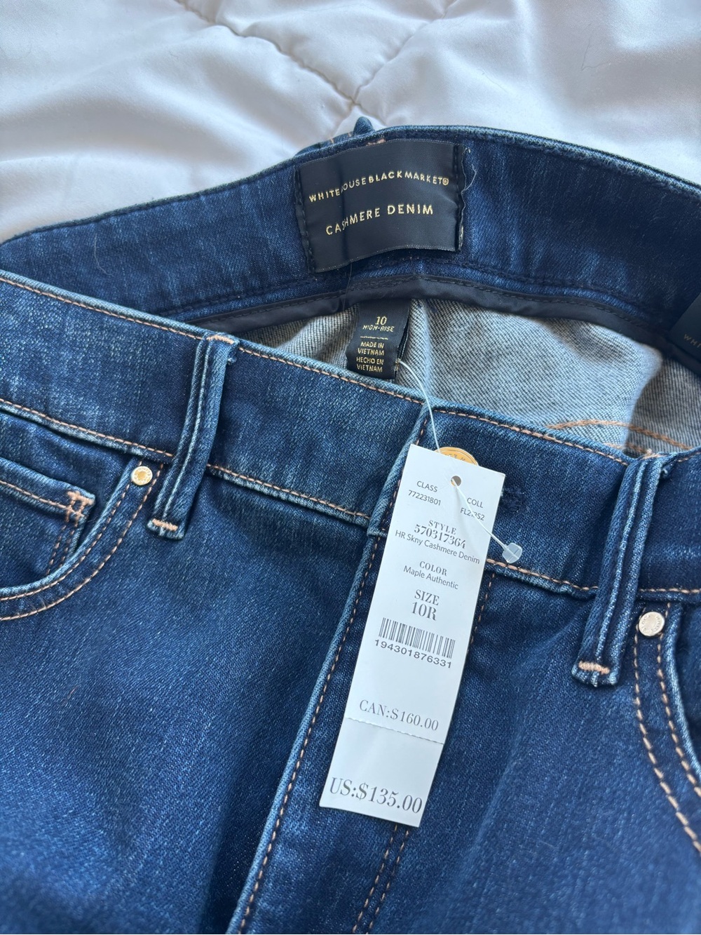WHBM High Rise Skinny Cashmere Denim Jeans Dark Wash NWT Size 10R - Picture 2 of 6